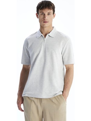 LC Waikiki Gri Polo Yaka Çizgili Erkek Tişört