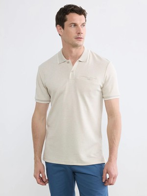 LC Waikiki Bej Polo Yaka Erkek Dokulu Tişört