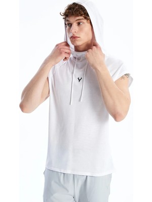 LC Waikiki Beyaz Kapüşonlu Baskılı Erkek Kolsuz Tişört