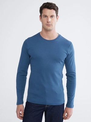 LC Waikiki Indigo Bisiklet Yaka Uzun Kollu Erkek Tişört