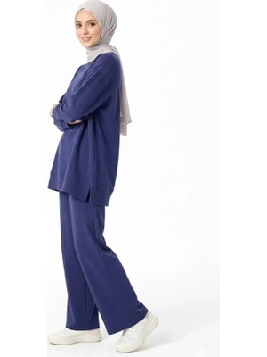 Veralya Osy Modal Yumuşak Dokulu Tesettür Ikili Takım Yan Yırtmaçlı Uzun Tunik ve Düz Paça Pantolon, Salaş Kalıp