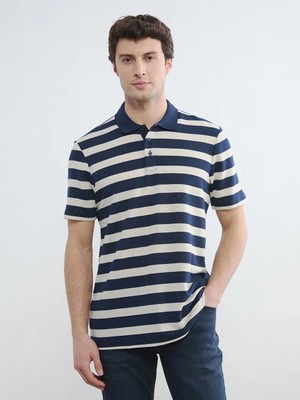 LC Waikiki Lacivert Polo Yaka Çizgili Erkek Tişört