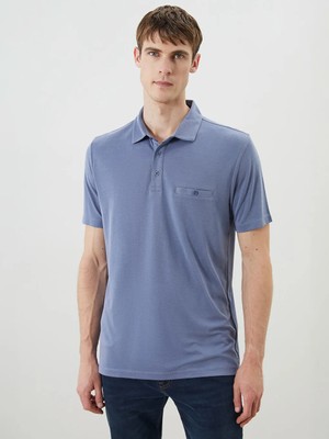 LC Waikiki Indigo Polo Yaka Merserize Görünümlü Erkek Tişört