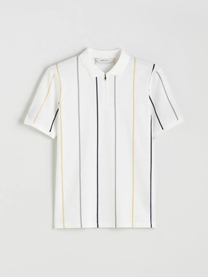 LC Waikiki Ekru Polo Yaka Çizgili Pike Erkek Tişört