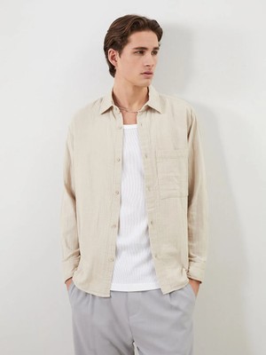 LC Waikiki Gri Regular Fit Uzun Kollu Müslin Erkek Gömlek