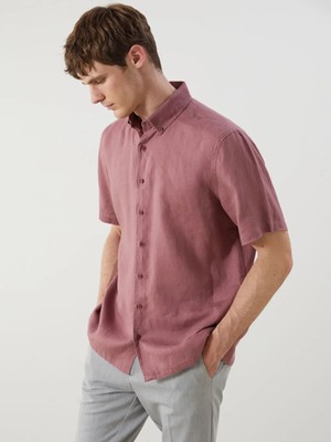 LC Waikiki Pembe Regular Fit Kısa Kollu Keten Erkek Gömlek