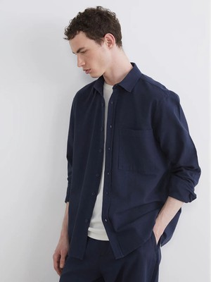 LC Waikiki Lacivert Regular Fit Erkek Keten Görünümlü Gömlek