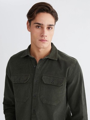 LC Waikiki Haki Rahat Kalıp Kadife Erkek Gömlek