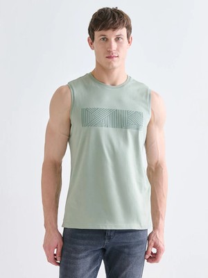 LC Waikiki Yeşil Bisiklet Yaka Baskılı Erkek Kolsuz Tişört