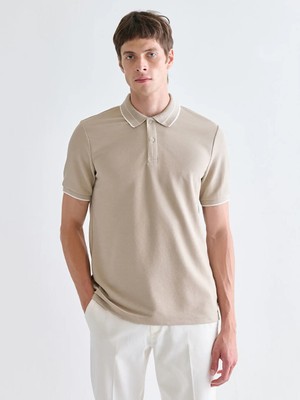 LC Waikiki Bej Polo Yaka Penye Erkek Tişört