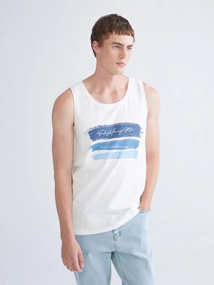 LC Waikiki Ekru Bisiklet Yaka Baskılı Erkek Kolsuz Tişört