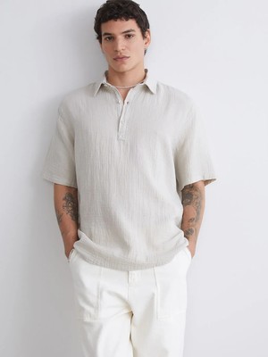 LC Waikiki Gri Rahat Kalıp Kısa Kollu Müslin Erkek Gömlek