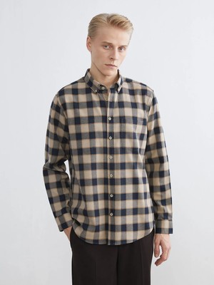 LC Waikiki Bej Uzun Kollu Ekose Desenli Erkek Gömlek