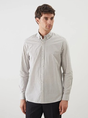 LC Waikiki Ekru Slim Fit Uzun Kollu Ekose Erkek Oduncu Gömlek