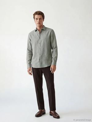 LC Waikiki Haki Regular Fit Armürlü Erkek Gömlek