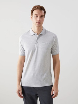 LC Waikiki Gri Polo Yaka Merserize Görünümlü Erkek Tişört