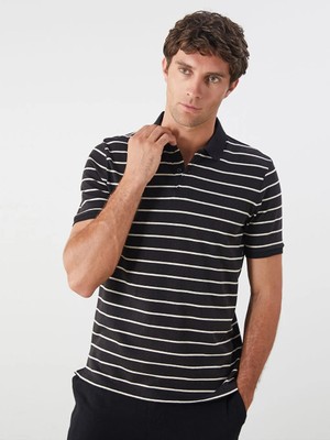 LC Waikiki Ekru Polo Yaka Çizgili Penye Erkek Tişört