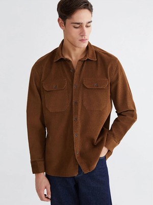LC Waikiki Kahverengi Rahat Kalıp Kadife Erkek Gömlek