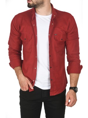 Rizzup Erkek Bordo Büyük Beden Pamuklu Likralı Spor Gömlek – Dar Kalıp, Çıt Çıt Kapamalı 2500423