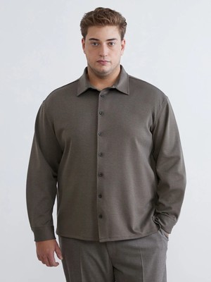 LC Waikiki Haki Büyük Beden Regular Fit Uzun Kollu Erkek Gömlek