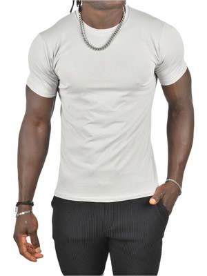 Rizzup Erkek/unisex Taş Slim Fit Dar Kesim Bisiklet Yaka Pamuklu Likralı Basic Tişört 1801131