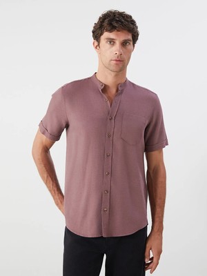 LC Waikiki Bordo Regular Fit Hakim Yaka Kısa Kollu Erkek Gömlek
