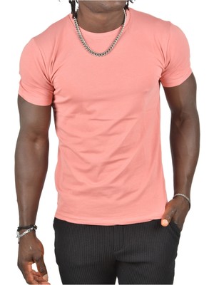 Rizzup Erkek/unisex Gülkurusu Slim Fit Dar Kesim Bisiklet Yaka Pamuklu Likralı Basic Tişört 1801131