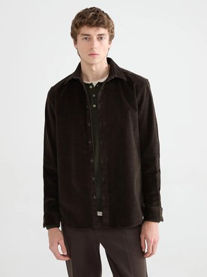 LC Waikiki Kahverengi Regular Fit Kadife Erkek Gömlek