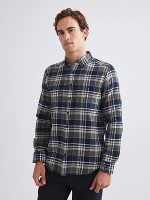 LC Waikiki Haki Regular Fit Ekose Gabardin Erkek Gömlek