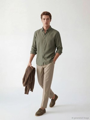 LC Waikiki Haki Regular Fit Armürlü Erkek Gömlek