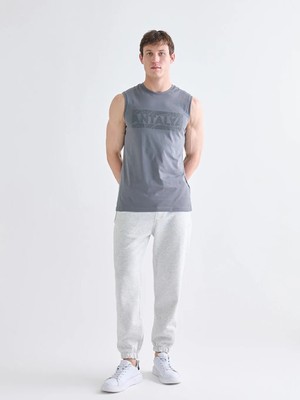 LC Waikiki Antrasit Bisiklet Yaka Baskılı Penye Erkek Kolsuz Tişört