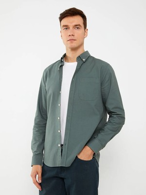 LC Waikiki Yeşil Regular Fit Uzun Kollu Oxford Erkek Gömlek