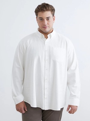 LC Waikiki Beyaz Büyük Beden Regular Fit Uzun Kollu Erkek Oduncu Gömlek