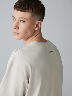 LC Waikiki Bej Bisiklet Yaka Basic Genç Erkek Tişört