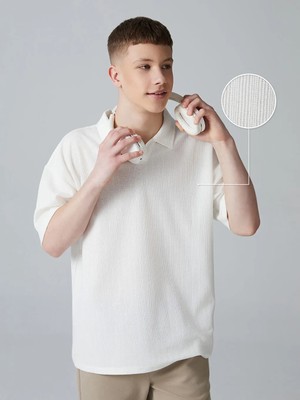 LC Waikiki Ekru Polo Yaka Dokulu Genç Erkek Tişört