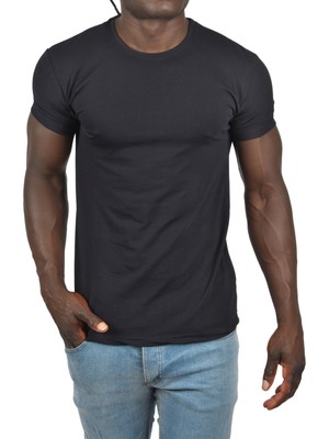 Rizzup Erkek/unisex Lacivert Slim Fit Dar Kesim Bisiklet Yaka Pamuklu Likralı Basic Tişört 1801131