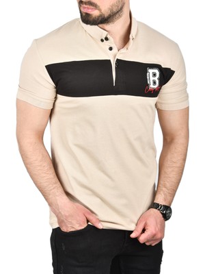 Rizzup Erkek Bej Slim Fit Nefes Alan Pamuklu Kumaş Dar Kesim Kıvrılmaz Yaka Polo Yaka Tişört 2503019