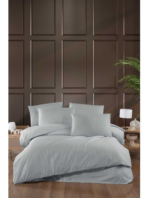 Tkçtb Stripe Saten Line Çift Kişilik Nevresim Takımı Gri Tkçtb