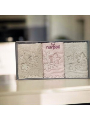Nurpak Çınar Bambu Nakışlı Kutulu 6 Adet 50X90 El Yüz Havlusu