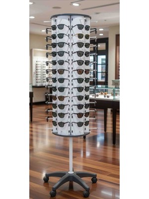 Upeka 133 Adet'li Demonte 360 Dönebilen Tekerlekli 3 Aynalı Metal Gövde Gözlük Standı 1.75X40CM