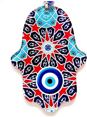 Store Mania Ieg™ Yıldız ve Nazar Boncuğu Desenli Fatma Ana Bereket Eli Füzyon Cam Duvar Süsü