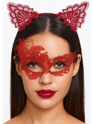 Store Mania Ieg™ Kırmızı Dantel Maske ve Taç Seti 1 No - Kostüm Seti ()