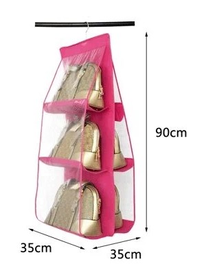 Store Mania Ieg™ 6 Gözlü Pratik Dolap Içi Çanta Askılığı/organizer (Pembe)