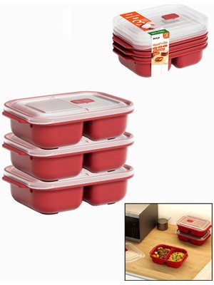 Store Mania Ieg™ 3 Pcs Kırmızı Bölme Dikdörtgen Saklama Kab Set 1200ML ()