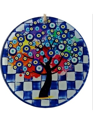 Store Mania Ieg™ Dilek Ağacı Desenli Nazar Boncuklu Füzyon Cam Duvar Süsü