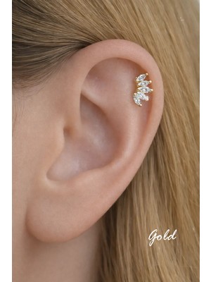 Sacce Scarves & Accessories 316L Çelik Altın Kaplama Zirkon Taşlı Yuvarlak Piercing – Helix, Tragus ve Kıkırdak İçin Şık Takı