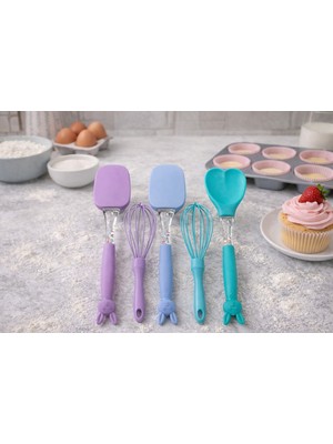 Tiran Mg Concept 2’li Silikon Spatula ve Tel Çırpıcı Seti – Renkli Konfeti Saplı Kek Pasta Hamur Karıştırma Seti (Mor / Mavi / Turkuaz)