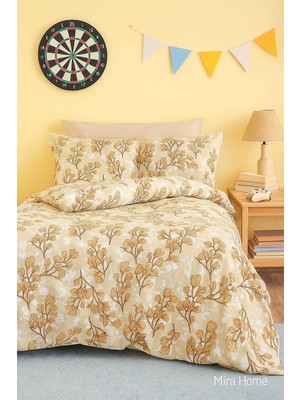 Tkçtb Sarı Yaprak Desenli Pamuklu Tek Kişilik Nevresim Takımı Tkçtb