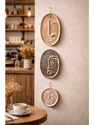 Momiko Modern Minimal Yüzler El Yapımı Beton Duvar Dekoru | Sade Seri – 3’lü Set 4