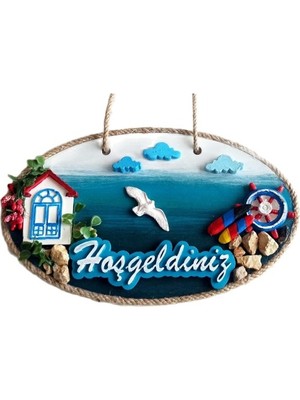 Store Mania Ieg™ Sahil Kasabası Hoşgeldiniz Yazılı El Yapımı Kapı Süsü